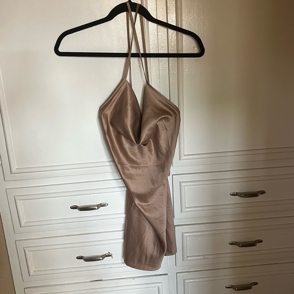 Gold cowl neck silk dress
